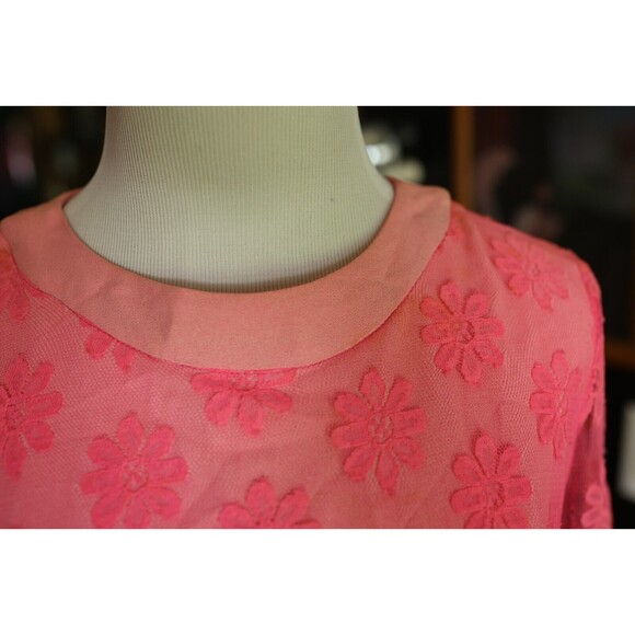 Vintage 60s Joseph Magnin Retro GoGo Flower Power Lace Pink Mod Dress - Picture 9 of 16
